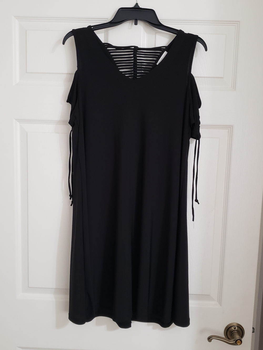 Cato Black Cold-Shoulder Dress with Ladder-Back Detail